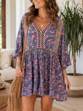 J Jill Embroidered Tunic Dress Boho Babydoll Large